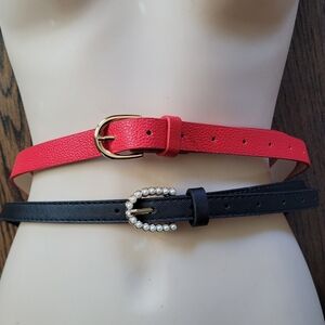Bundle/Lot of 2 Belts Red and Black with Pearl Accents Women's